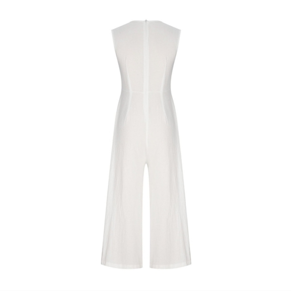 Linen White Pantsuit Spring Linen Romper - Picture 2 of 4